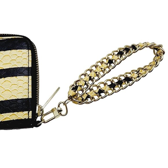 Olivia Joy New York Wallet Wristlet Yellow Black Faux Snakeskin Zip Metal Strap - Picture 7 of 10